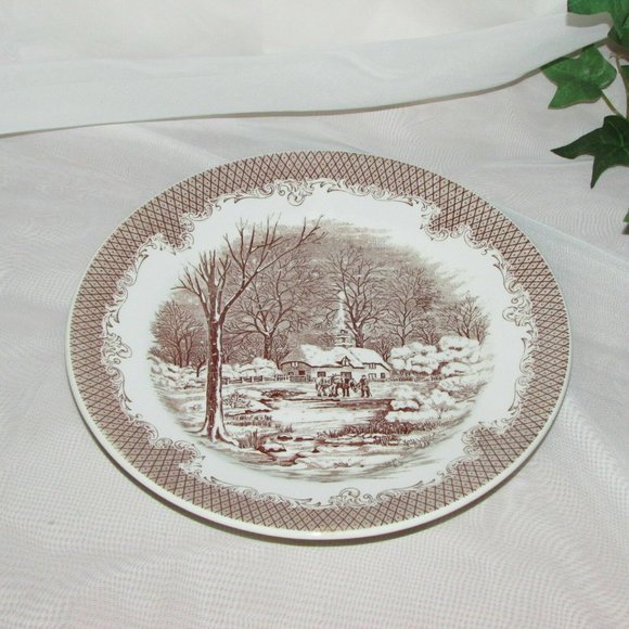 Swiss Landscape Brown Transferware Dinner Plate Italy Winter Scene Vintage Decor - Picture 4 of 5